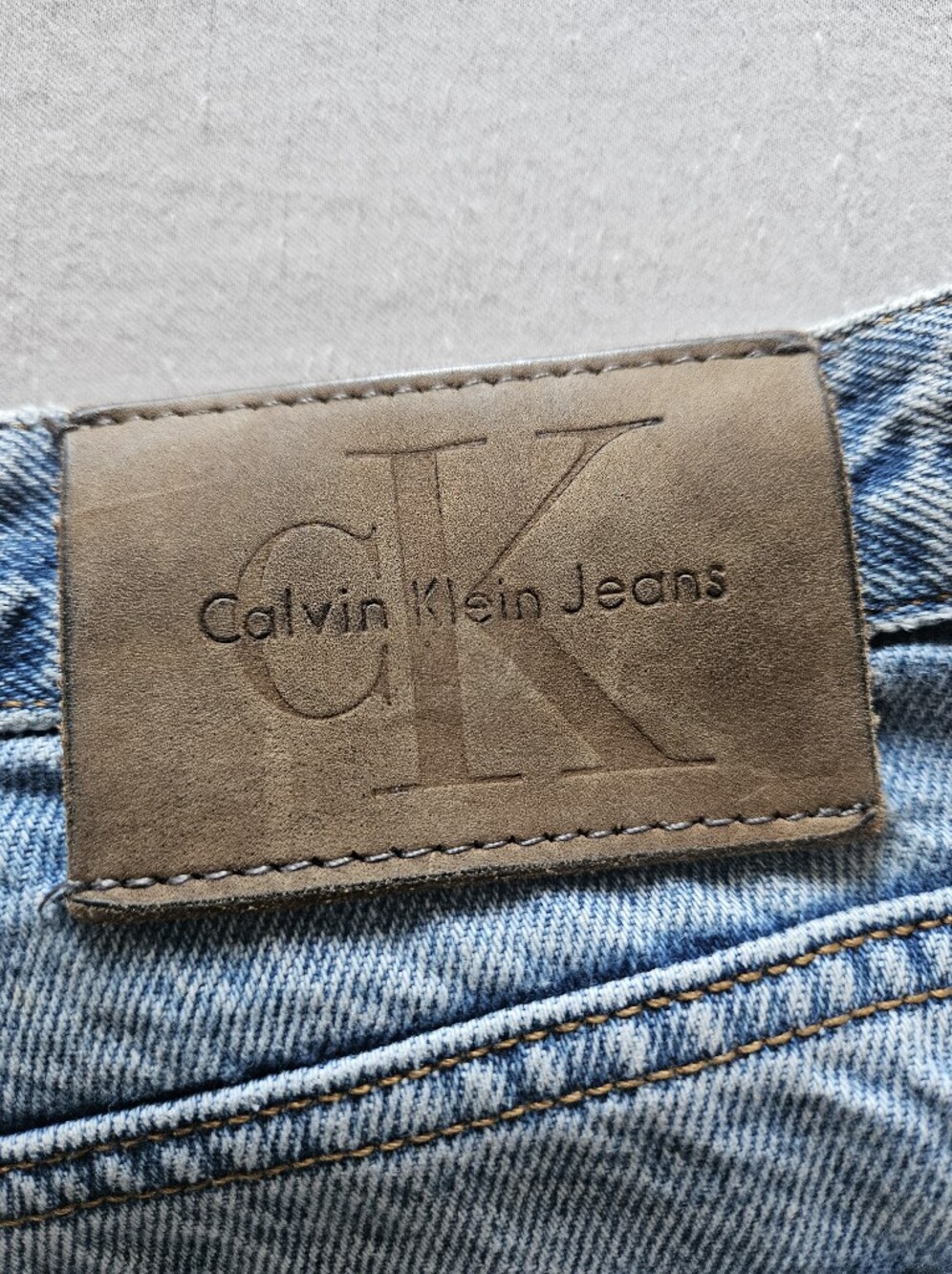 My Vintage 1980s Calvin Klein MOM Jeans In Blue Denim with Leather Patch Size 13